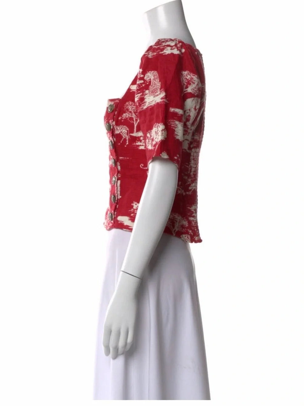 Reformation Red Vintage-Inspired Square Neck Button Front Top